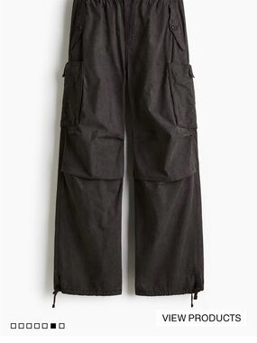 Men's H&M Parachute Black Cargo Pants with Drawstring Hem